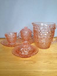Vintage Pink Jeanette Glass 5 Pc Servimg Set Button/Bow Pattern Stunning! | eBay