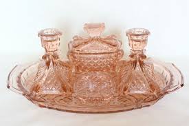 Art Deco Pink Glass 5 Piece Dressing Table Set by Stolzle | eBay
