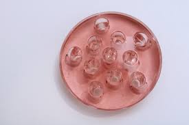 vintage pink depression glass flower frog, art deco flower holder for vase or planter