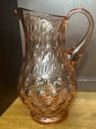 Pink Glass Stretched Thumbprint Dot Optic Hand Blown Pitcher Vintage Damaged | eBay