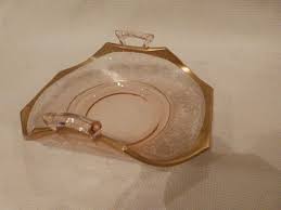 GREAT VINTAGE Etched Pink Deppression Elegant Glass Gold ...