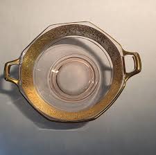 Pink Glass American Beauty Gold Encrusted Octagon Handled ...