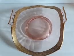 1930s Depression Glass Pink Footed Golden Rim Detailed ...
