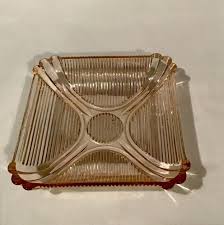 Vintage Pink Art Deco Glass Bowl 6" Square Ornate Design ...