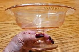 Antique Pink Depression Glass Footed Bowl w Etching ...