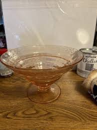 Pink Depression Glass Pedestal Fruit/Console Bowl Cut/Etched ...