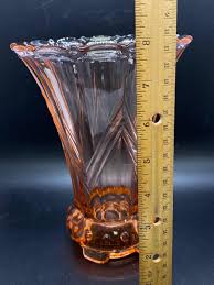 Vintage Art Deco Pink Depression Glass Vase Hobnail Chevron Pattern | EstateSales.org