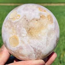 2.02LB Natural pink cherry blossom agate geode Quartz ball ...