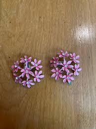 Vintage 50s Clip on Earrings With Tiny Pink Painted Metal ...