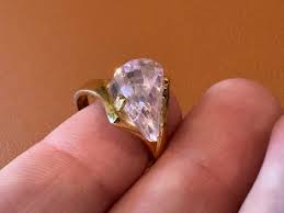 Vtg Sterling Silver Modernist Ring w/ Gold Wash Pink Crystal ...