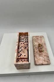 Elegant Domino Set and Case in Rare Pink Marble at 1stDibs | pink domino set, stone domino set, marble domino set
