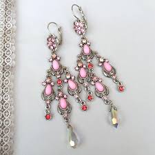 Vintage 4" Earrings Long Pink Chandelier AB Crystals ...