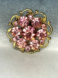 VINTAGE '50's BRIGHT SPARKLING PINK RHINESTONE ORNATE GOLD ...