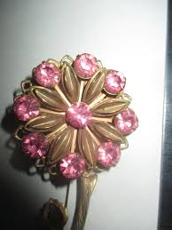 Vintage PINK RHINESTONE LONG STEMMED FLOWER Costume Jewelry ...