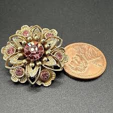 Small Gold Tone Pink Rhinestone Flower Brooch Pin | eBay
