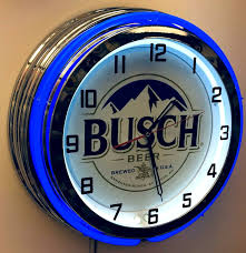 19" Busch Beer Sign Double Neon Clock Blue Neon Mancave Bar ...
