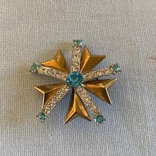 Vintage Rhinestone Maltese Cross Brooch Pin, Mid Century ...