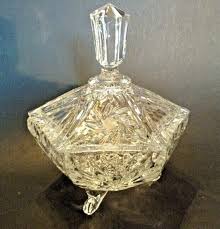 Clear Crystal Footed Candy Dish With Cover - Etched Stars ...