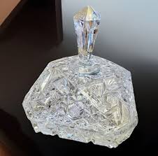 VTG HEAVY CRYSTAL CUT GLASS FOOTED COVERED CANDY DISH TALL ...