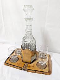 Vintage Leather Brandy Decanter Set With 4 Shot Snifter Cordial Glasses | eBay