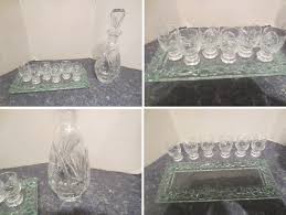 Vintage Mid Century Lead Crystal Glass Pinwheel Pineapple Decanter W/ 6 Glass Set and Green Glass Water & Rock Design Tray. *FREE Shipping* - Etsy