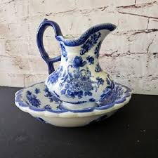 Vintage Cracker Barrel Blue and White Wash Bowl and Pitcher Set - Etsy