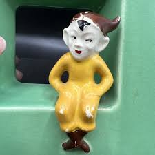 VTG Pottery Ceramic Gnome Pixie Elf MCM Square Window Vase Wall Pocket Green | eBay