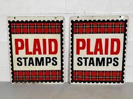 Sold at Auction: Pair of Plaid Stamps Double Sided Signs 29 1/2"H x 24"L ea.