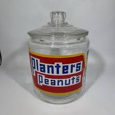 Vintage Planters Peanut Glass Counter Jar with Lid Round Mr Peanut Large | eBay