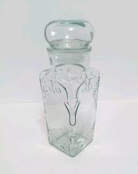 Vintage Embossed Glass Container Jar Canister Bubble Lid Clear Green 10" Italy | eBay Australia