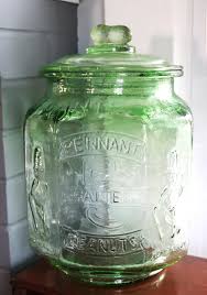 Vintage Planters Peanut Jar: Large Green Glass Cookie ...