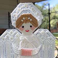 Christmas Tree Topper Angel Needlepoint Plastic Handmade Vtg ...