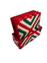 VTG Handmade Plastic Canvas Christmas Red Green Yarn ...