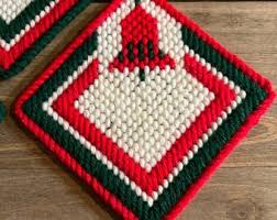 Vintage Needlepoint Christmas Bell Coasters, Set of Four ...