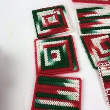 Handmade Plastic Canvas Yarn Coasters case Vtg Christmas Geo ...