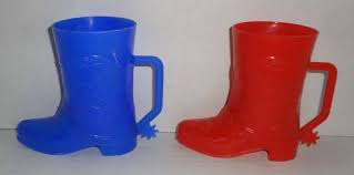 Two 1950's Plastic Cowboy Boot Drinking Cups, Blue and Red 5 1/2"L x 5" x 2 3/4" Both Like New Unused Auction | 1BID