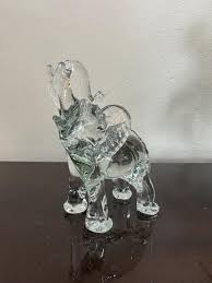 Vintage Glass Elephant Trunk up Sculpture Figurine Home ...
