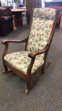 Sold at Auction: Antique Wooden Upholstered Rocking Chair