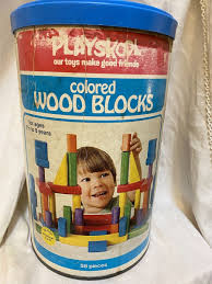 Vintage PLAYSKOOL Original Canister w/ Colored Wooden Blocks ...