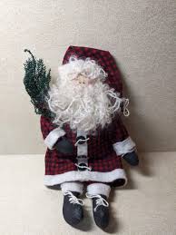 9" Santa Claus Doll with Red/Black Gingham Jacket and Pants ...