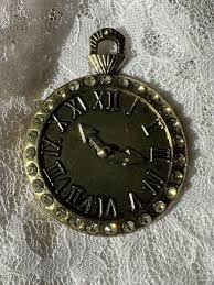 Gold Tone Rhinestone Roman Numeral Clock Vintage Pocket ...