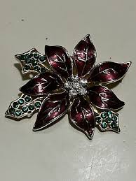 Vintage LC POINSETTIA FLOWER BROOCH Pin Red Enamel Liz Claiborne Holiday 2” | eBay
