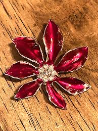 Vintage Christmas Pin Brooch Poinsettia Flower Red Enamel Rhinestone Estate | eBay