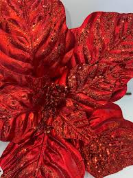 Red Glitter Poinsettia Stem: Extra Large Christmas Floral ...