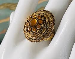 Vintage 1950s Poison Ring | Citrine Crystal Pill Box Ring | Adjustable Gold Statement Jewelry | Secret Compartment Ring - Etsy