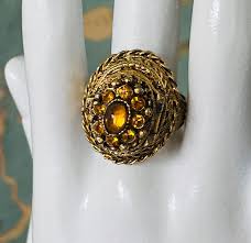 Vintage 1950s Poison Ring | Citrine Crystal Pill Box Ring | Adjustable Gold Statement Jewelry | Secret Compartment Ring - Etsy New Zealand