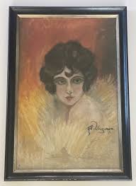 Antique Art Deco Female Flapper Portrait Socialite Movie ...
