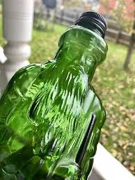 Figural Emerald Green “Moses” Gin Bottle W/ Paper Label ...