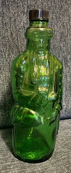 Liquor Bottles, Green and Brown Glass Figural -old Asian Man ...