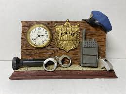 Timezone Co Nikko Quartz Timepiece Police Honor Clock Hand Painted Resin WORKS✓ | eBay